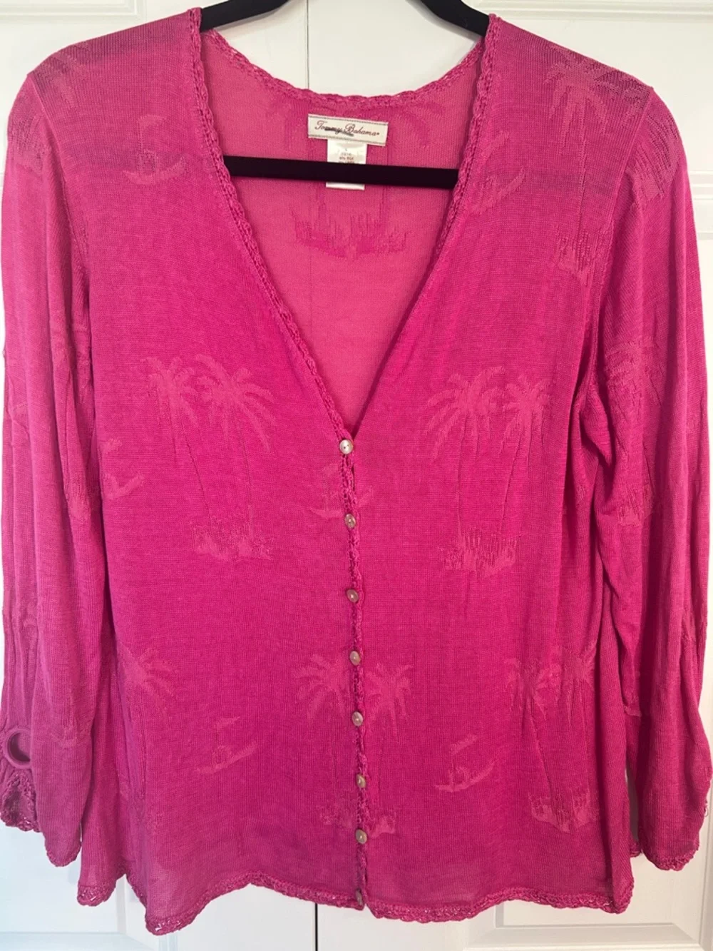 Tommy Bahama Hot Pink Palm Jacquard Button-Front Cardigan - Picture 1 of 6